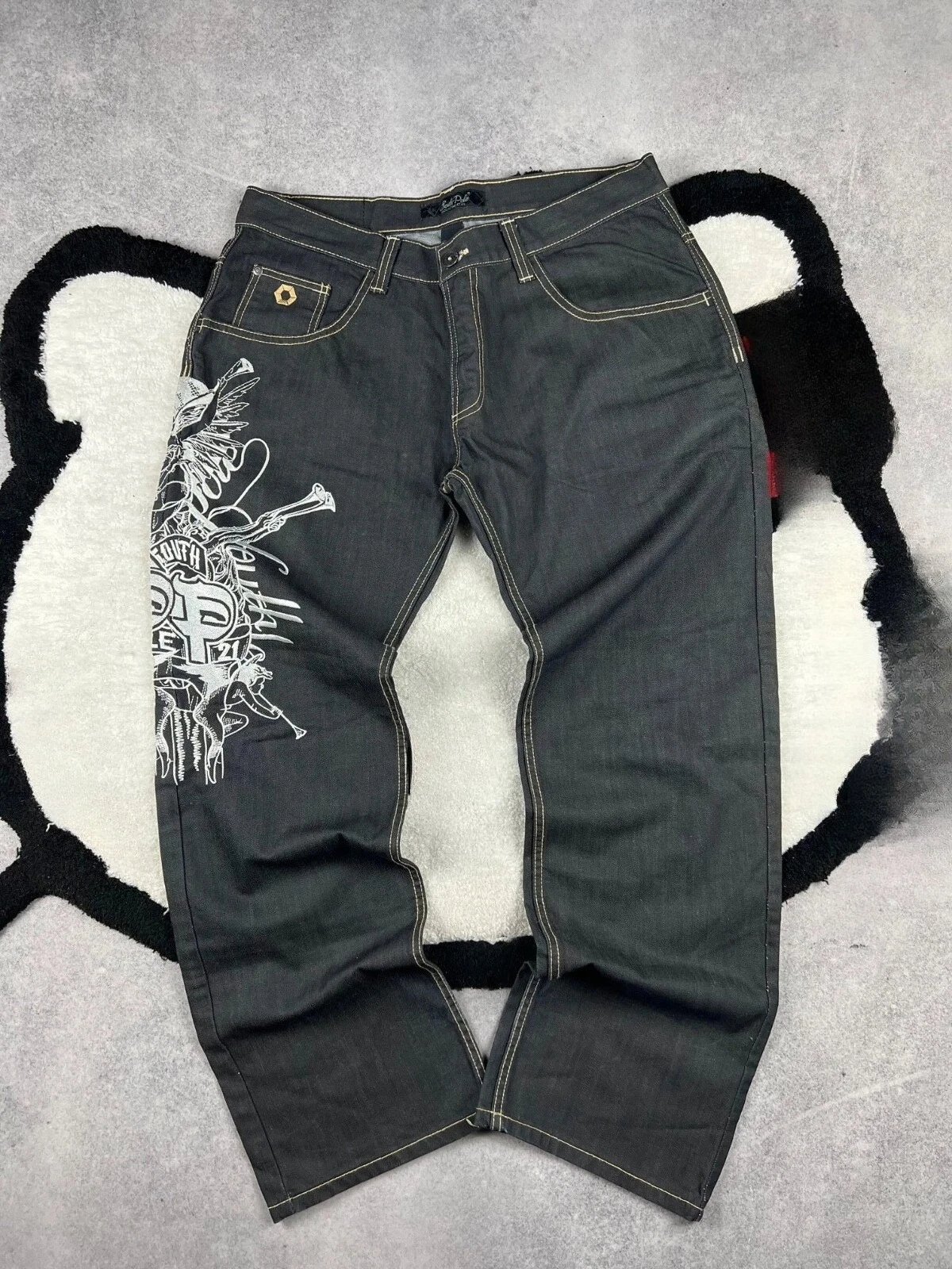 Vintage SouthPole Baggy Rap Naw Tide Logo Y2K جينز هاي ستريت جيوب متعددة السراويل الشاملة #3