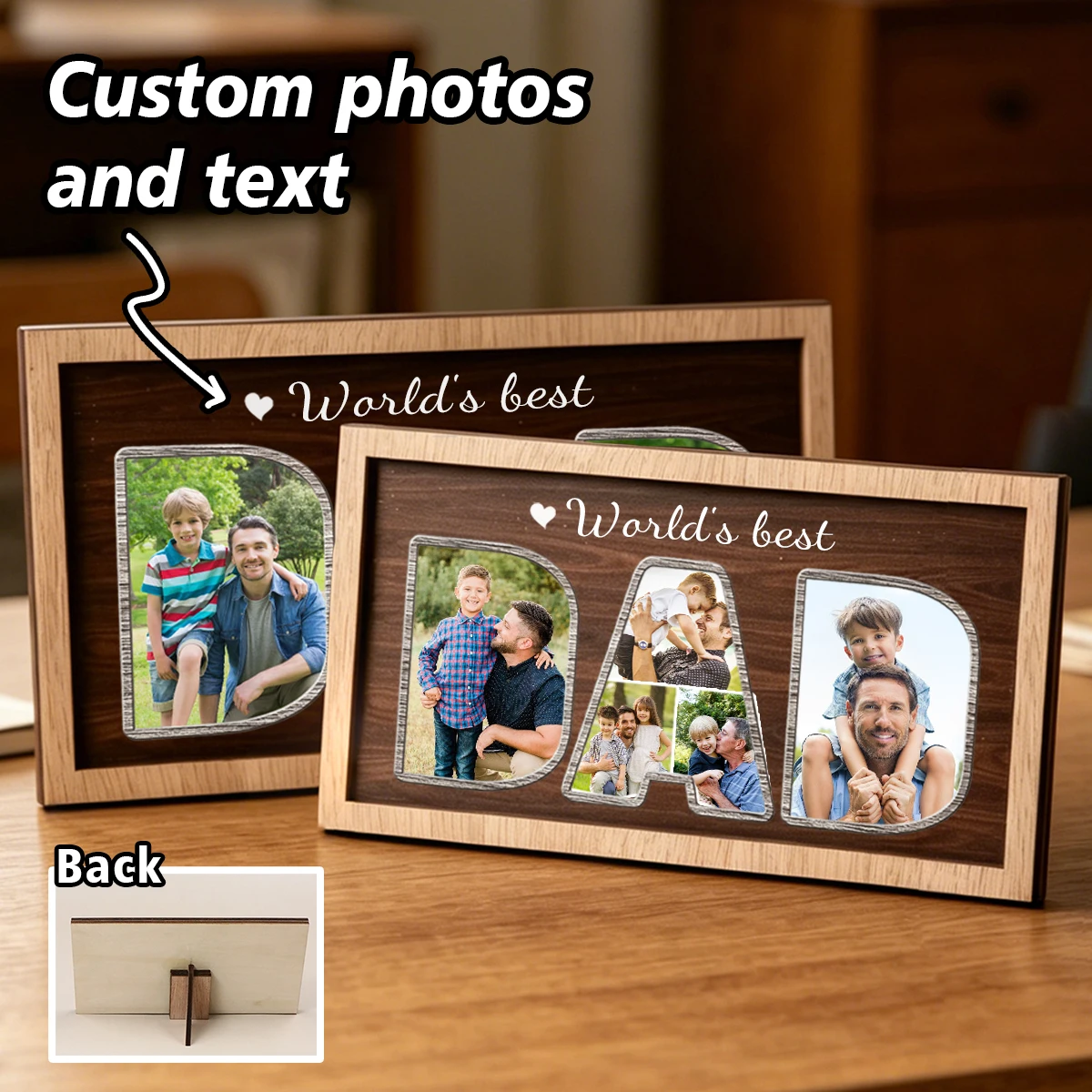 Custom Dad Photo Frame, Personalized Desktop Decor Sign With Picture And Text, Customized Family Memory Display