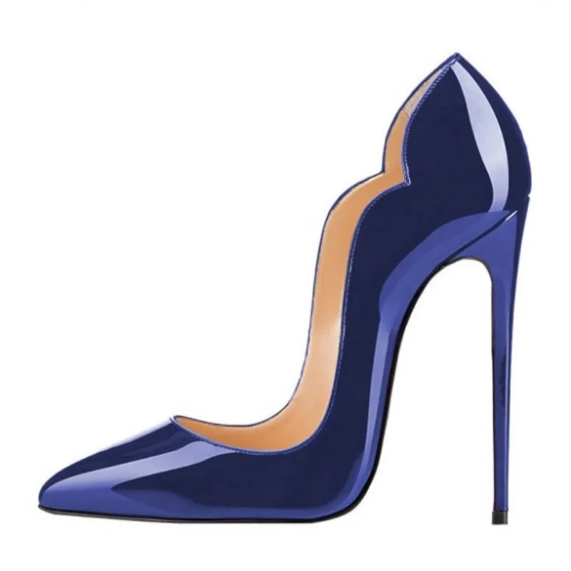 DIZHUANG shoes Fashionable women's high heels. About 12cm heel height. Pointed toe pumps. Blue single shoes Fashion show banquet