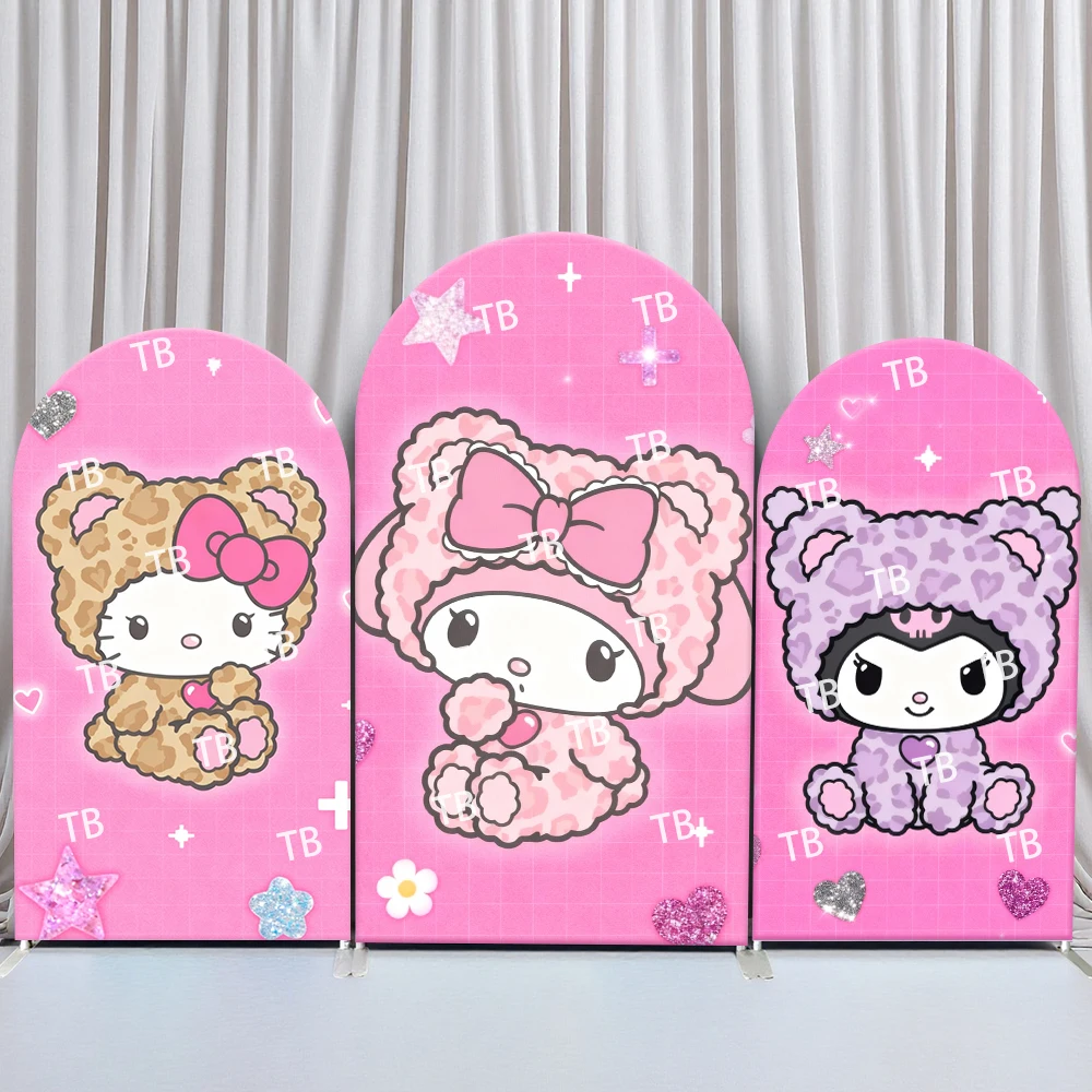 

Sanrio Characters Leopard Print Style Arch Backdrop Cover Cute Festive Scene For Kids Birthday Baby Shower Photo Booth Decor