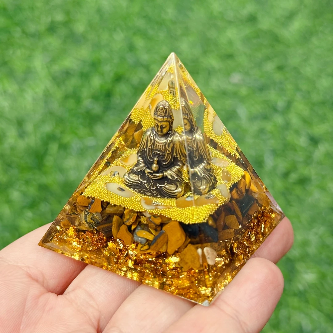 1 قطعة عين النمر الذهبي أوغان الهرم ، تمثال بوذا الحلي ، الحرف اليدوية الكريستال الزخرفية الداخلية