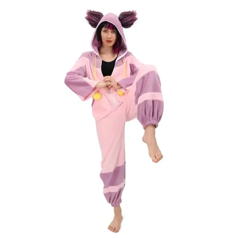 

WENAM Women Kawaii Juri Cosplay Costume Han Juri Pajamas Pink One Piece Pajamas Women Girls Winter Pajamas Halloween Suit