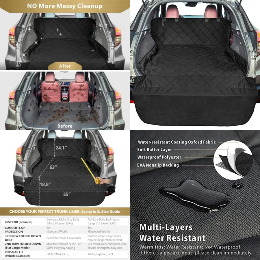 

SUV Cargo Liner for Dogs, Upgraded Extra Large Water Resistant Pet Cargo Cover Dog Seat Cover Mat for SUVs with with Bumper Fla