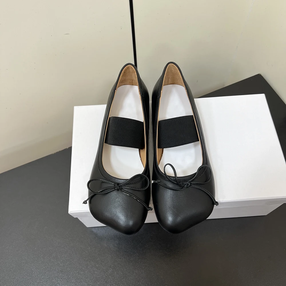 Designer Summer Flats Women's Shoes Genuine Leather Mary Janes with Chunky Heel Fashionable Casual Style Single Shoes