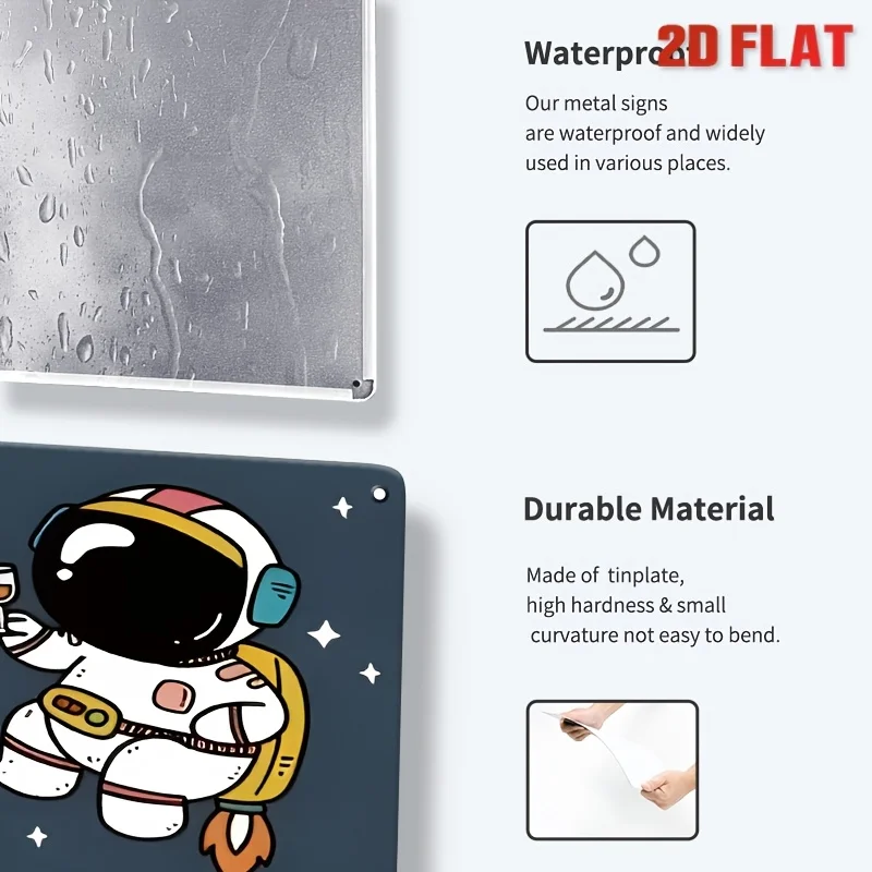Decorative Sign& Plaque 4pcs Be Curious Space Signs, Kids Astronomy Metal Wall Art With Solar System& Astronauts, Educational