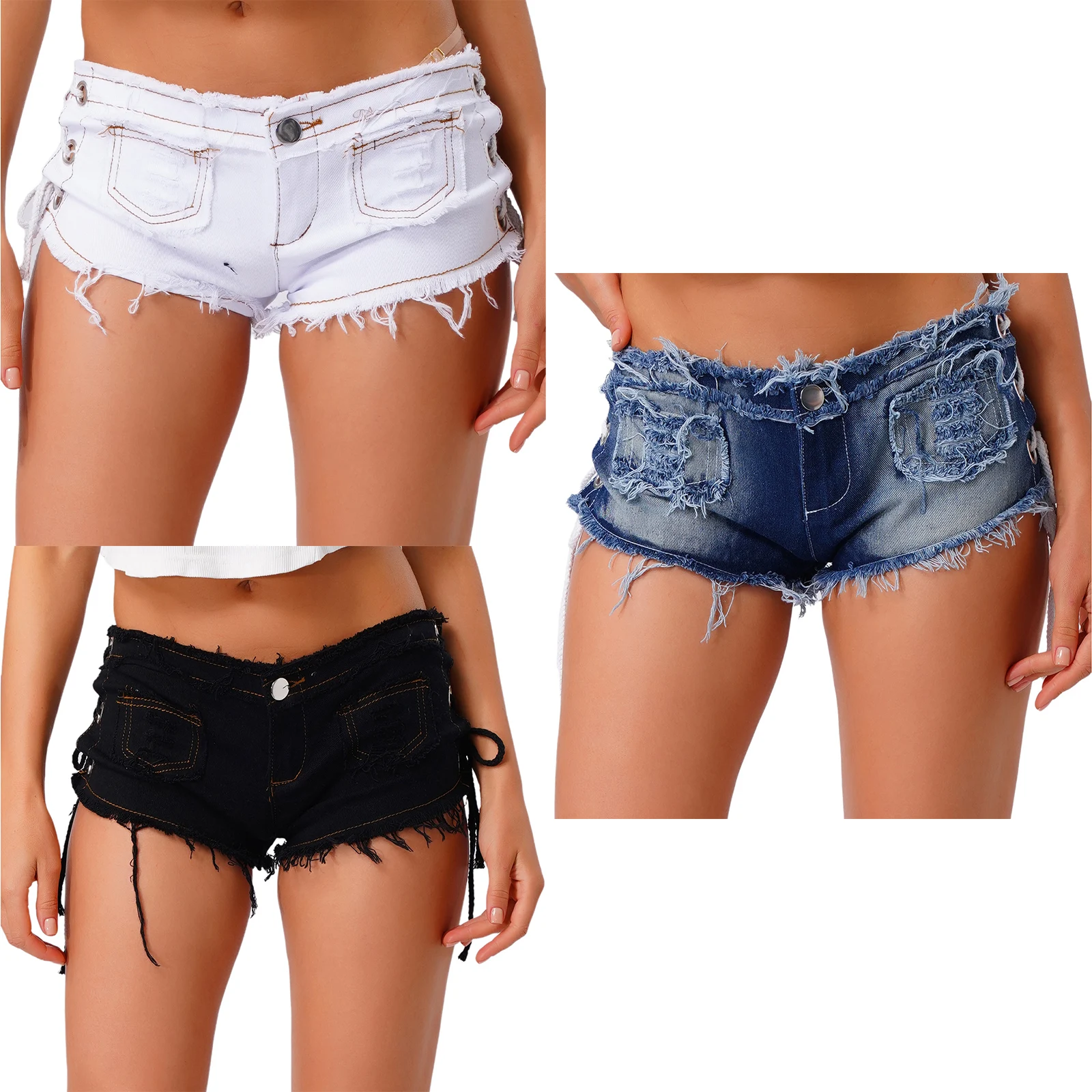 Women Sexy Cut Off Low Waist Denim Shorts Lace-up Frayed Short Jeans Mini Hot Pants Night Club Rave Party Bar Beach Street Wear
