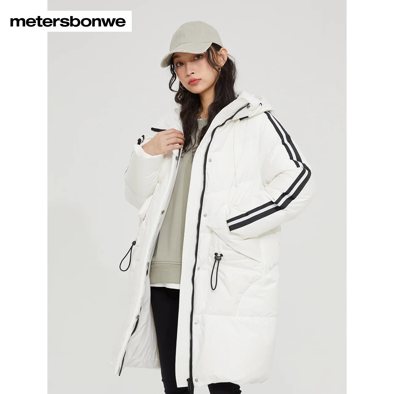 Metersbonwe-Chaqueta larga con capucha para mujer, abrigo grueso de invierno, chaquetas cálidas de moda, ropa de abrigo informal blanca, novedad de