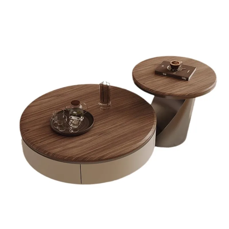 

Light luxury simple modern customer coffee table size round living room combination medium ancient walnut
