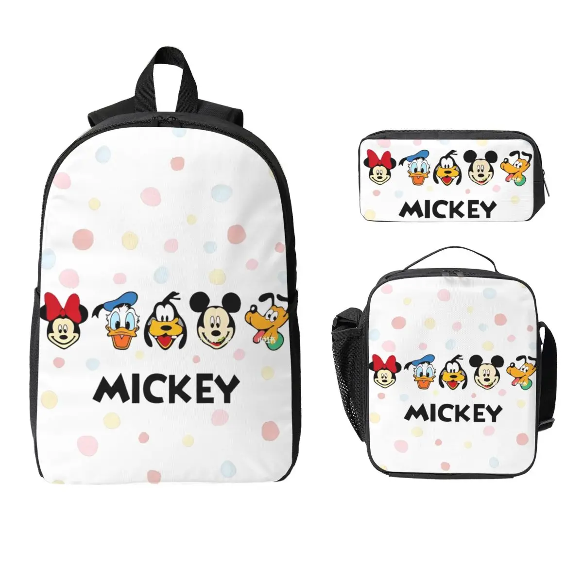 

3 шт., школьные сумки с Микки Маусом и друзьями, набор для мальчиков и девочек, пеналы, наборы рюкзаков с ланч-бокс для школьников, рюкзак
