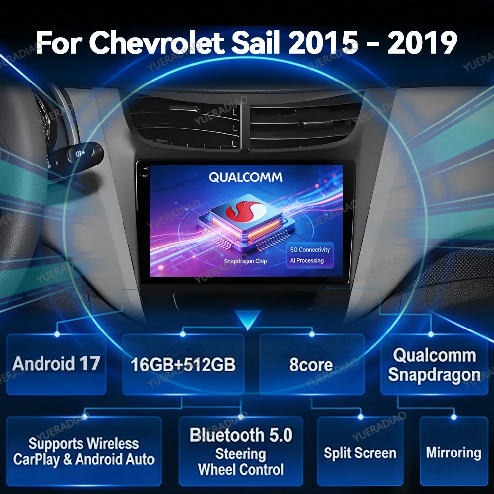 Android 17 Car Radio For Chevrolet Sail Aveo 2015 - 2019 Qualcomm GPS NAVI QLED Multimedia Stereo Video Player Head Unit BT 2DIN