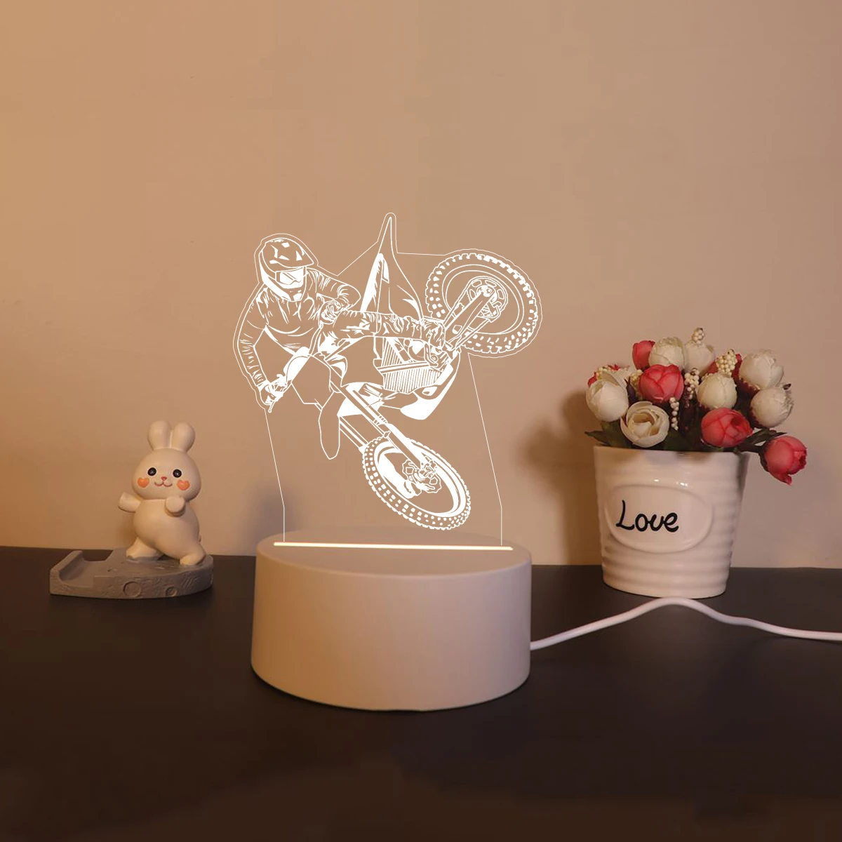 Motorcycle Hot Creative Table Bedside Lamp Children\'S Room Decor Kids Birthday Gift Usb Atmosphere Desk