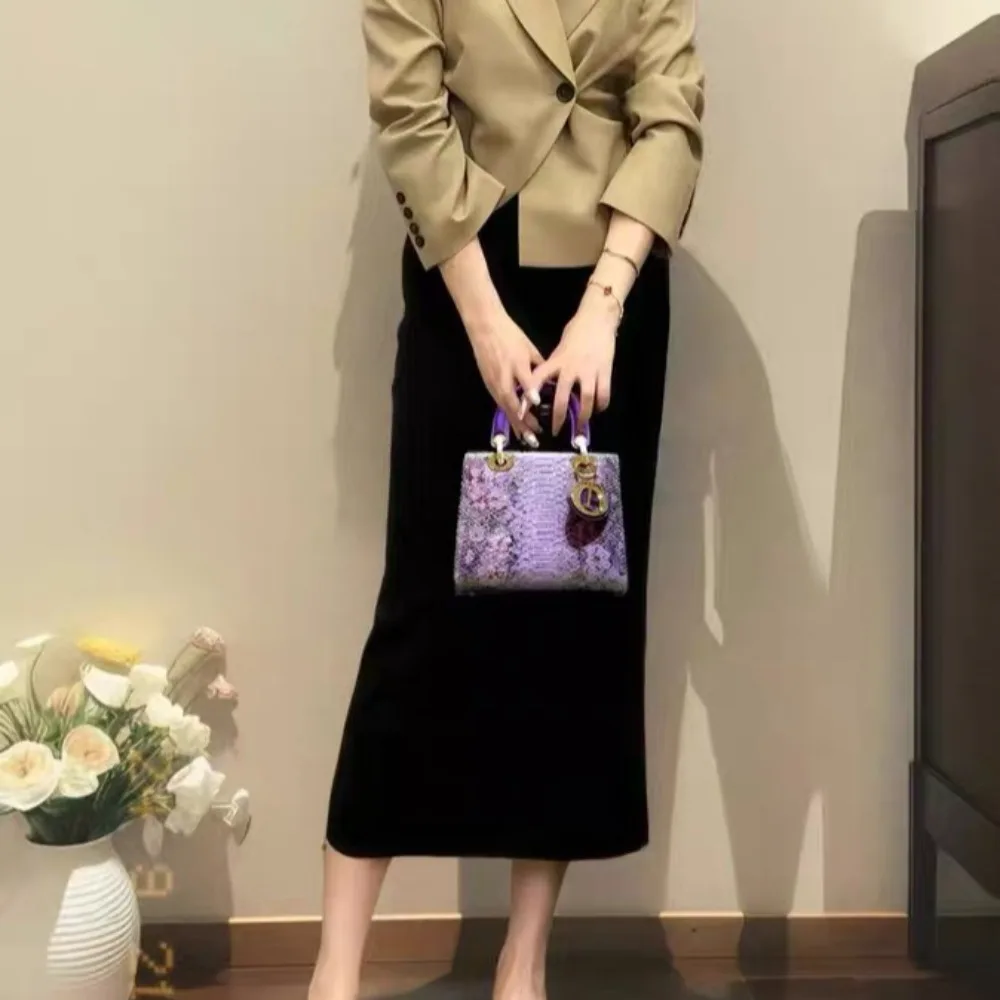 

​ ​ Классическая женская сумка с рисунком змеиной кожи, высококачественная ручная женская сумка через плечо большой вместимости ​ ​