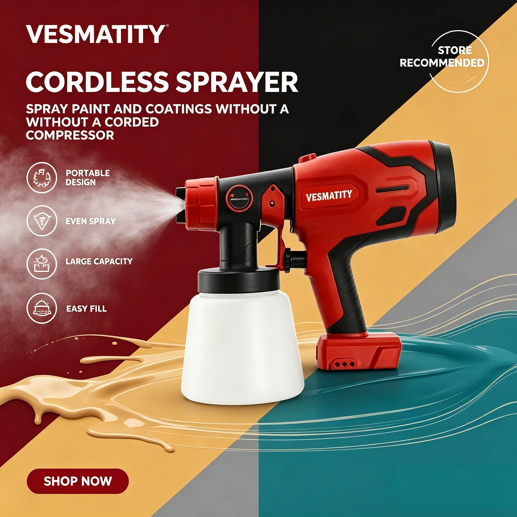 Professional Electric Spray Gun Household Rechargeable Cordless Automotive Paint Guns Power Tools For Milwaukee 18V Battery Pins