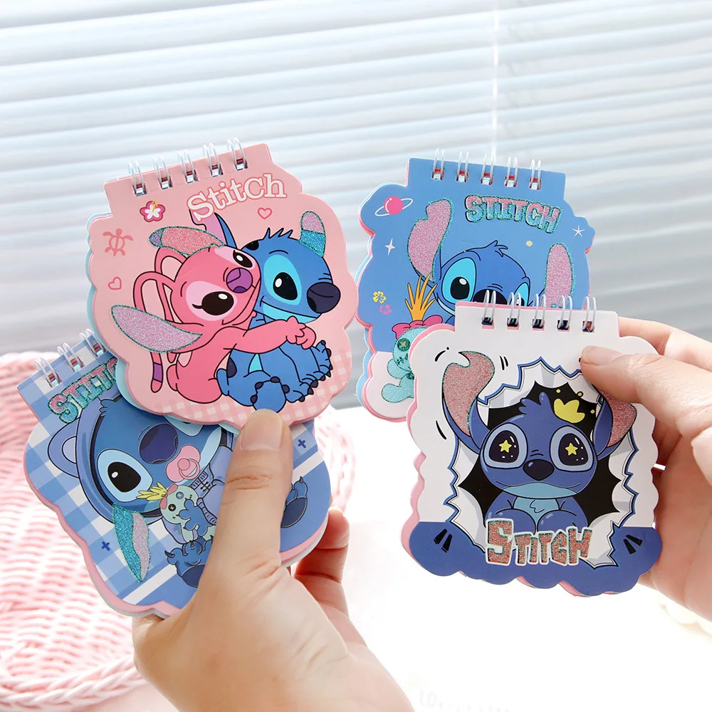 4pcs Disney Stitch A7 Gold Powder Special Coil Book Cartoon Color Page Hand Account Notepad Student Message Notebook Kids Gift