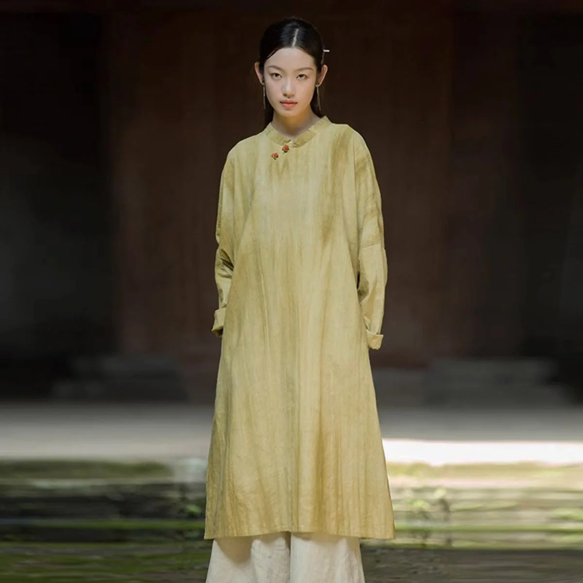 

Осеннее платье из хлопка и льна с принтом тай-дай, женское винтажное свободное платье-туника в китайском стиле с карманами в стиле Ципао