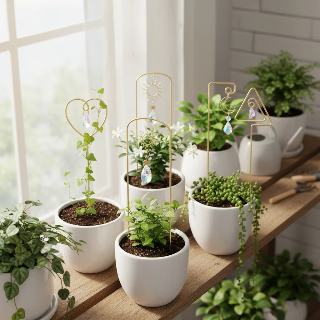 Decorative Indoor Plant Stand Set, 4pcs Gold Stainless Steel Supports For Potted Plants Small Vine Climbing Bracket