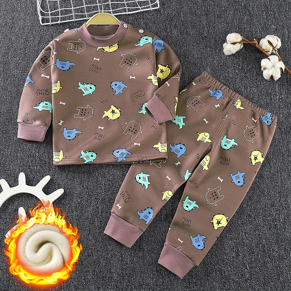 2024 Autumn and Winter Thickened Long-sleeved Girl Clothes Plus Velvet Children Sets Thermal Underwear Suit Boys Cartoon Pajamas