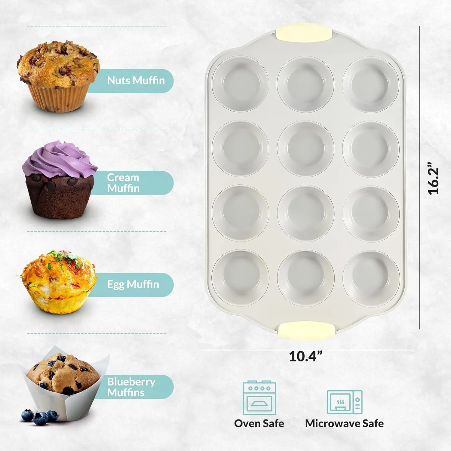 12 Cups Ceramic Coated Muffin Pan for Baking - Durable Steel Frame Cupcake Pan w/Nonstick Surface