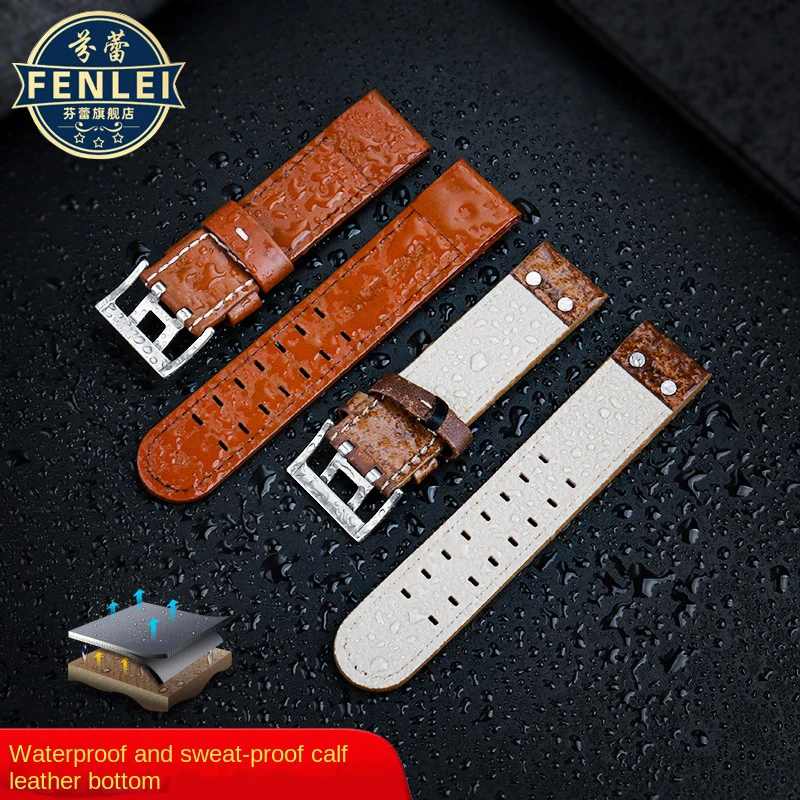 For Hamilton Watch Strap Khaki Aviation H77616533 H760250 Field Men\'s Genuine Leather Rivet Watch band 20mm 22mm Brown Bracelet