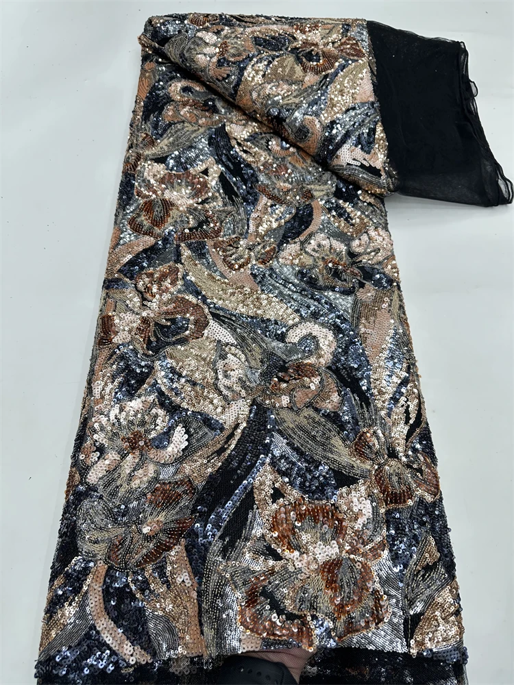 

Высококачественная кружевная ткань ручной работы с бисером, французская вышивка блестками и бисером, нигерийская свадебная сетчатая кружевная ткань для шитья платья, 5 ярдов