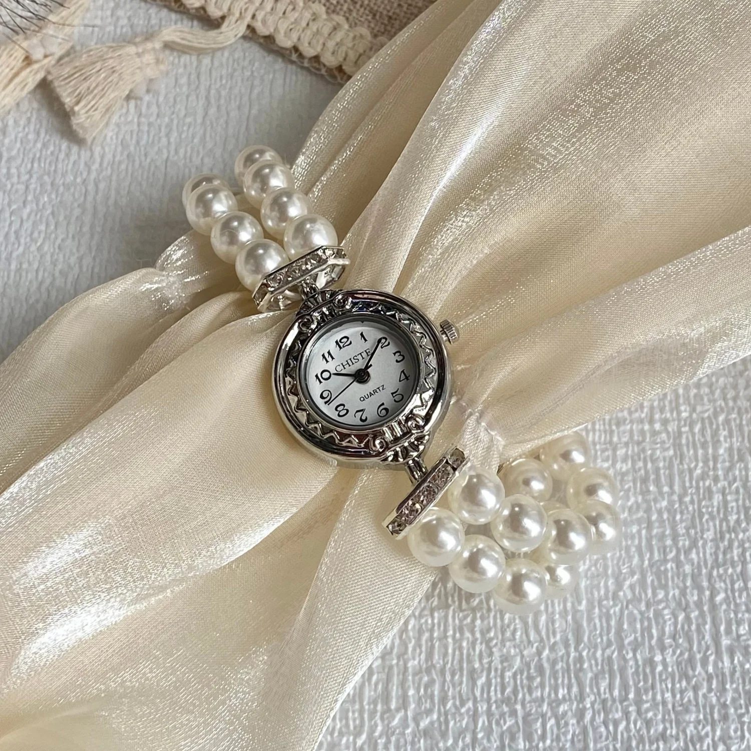 Damen-Doppelreihen-Perlen-Quarzuhren für Kinder, elastisches Armband, arabisches digitales Zifferblatt, einfache Uhr für Kinder, modische Studenten-Armbanduhr – Detail 13