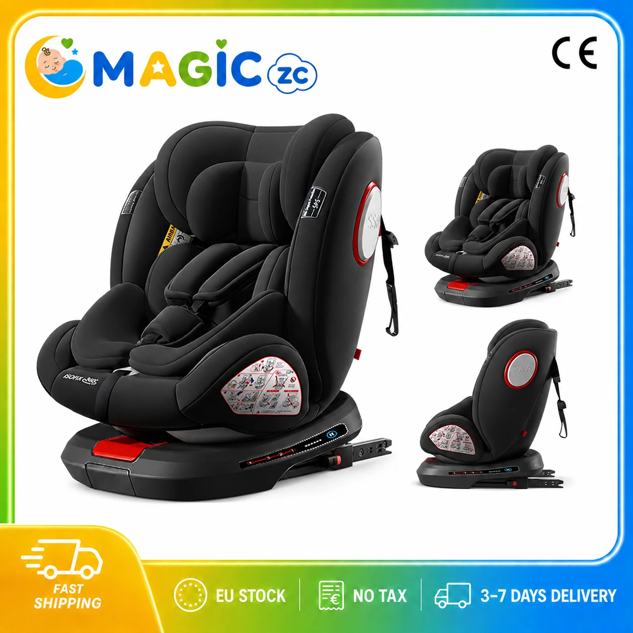 Baby-Autositz ISOFIX 360° drehbarer Kindersicherheitssitz für 0-12 Jahre, Autositz für Neugeborene, Säuglinge, Kleinkinder, Neigbarer Vorwärts-Rückwärts-Montage, Fünfpunkt-Gurt, Seitenaufprallschutz,