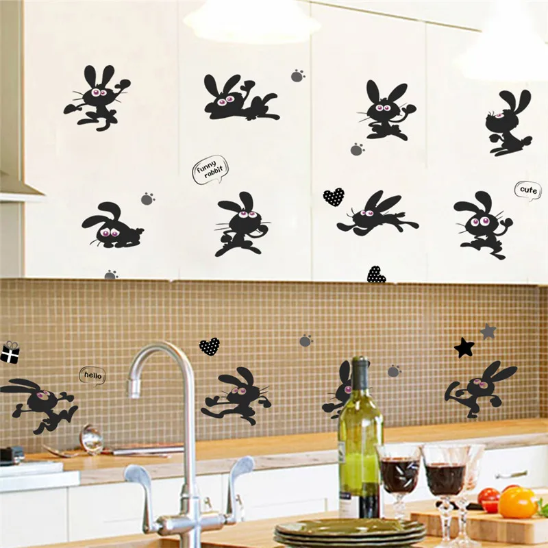Funny Rabbit Switch Stickers For Kids Room Bedroom Home Decoration Cute Bunny Animal Mural Art Diy Pvc Wall Decal