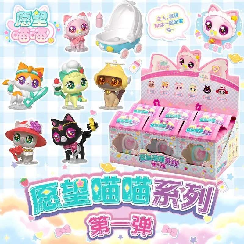 

Wish Meow Series Blind Box Cute Cat Figure Collectible Figurine With Exquisite Cards Home Desktop Decor Birthday Gift For Women
