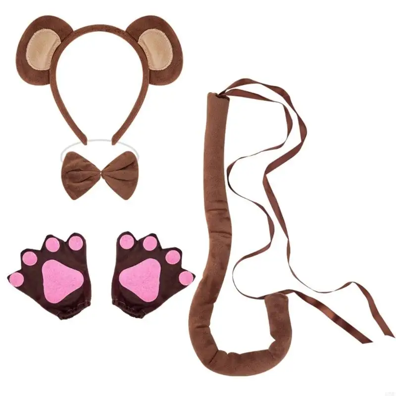 ชุดลิง 49mf Monkey Monkey Ear Haidband หางถุงมือ Bowtie และกระโปรง Halloween Lemur แต่งตัวชุดสำหรับ Kid Halloween Cosplay