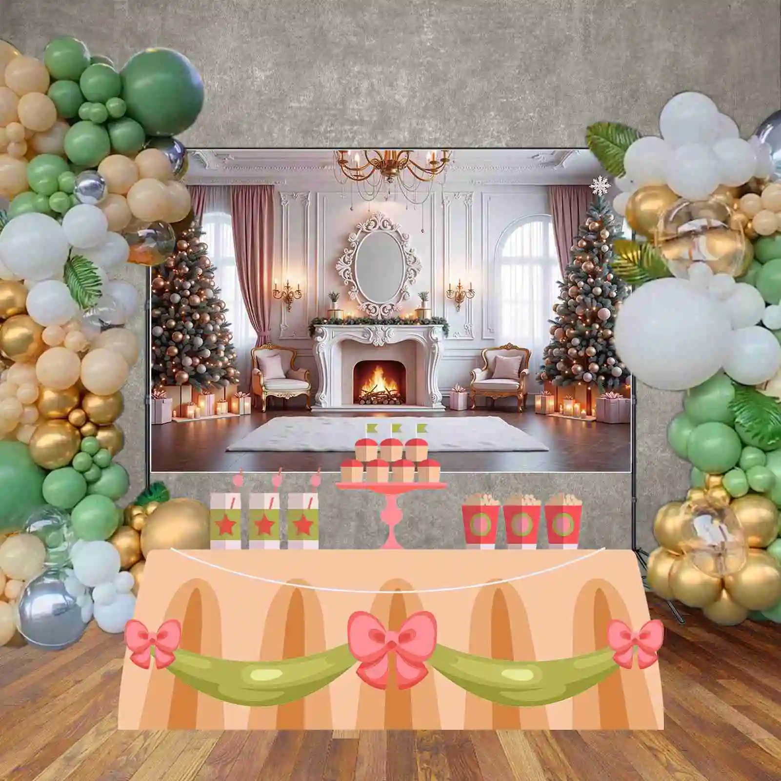 qg luxo grande árvore de natal pano de fundo neve pinho lareira fotografia fundo crianças estúdio photocall suprimentos