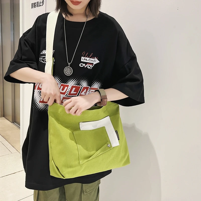 

Women's Bag 2022 Trend Zipper Canvas Shoulder Bag Casual Reusable Student Crossbody Bag Large Capacity Shoppers Eco Bag Korean