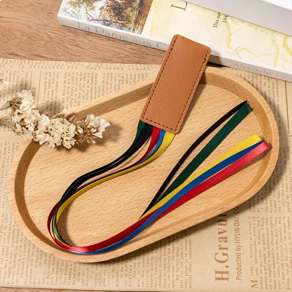 Reading Bookmark Bookmark With Ribbons PU Leather Pagination Mark Book Reading Sorter Handcrated Multi-color Corner Page Marker