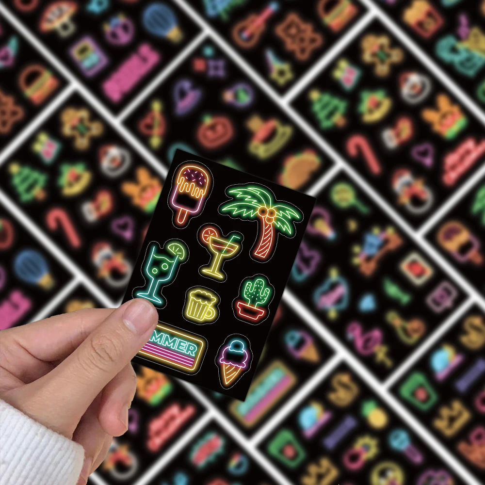 Neon Cartoon Collar Sticker, Original, Cute Handbook, Phone Case, Notebook, Desktop Decoration, Impermeável, 8pcs