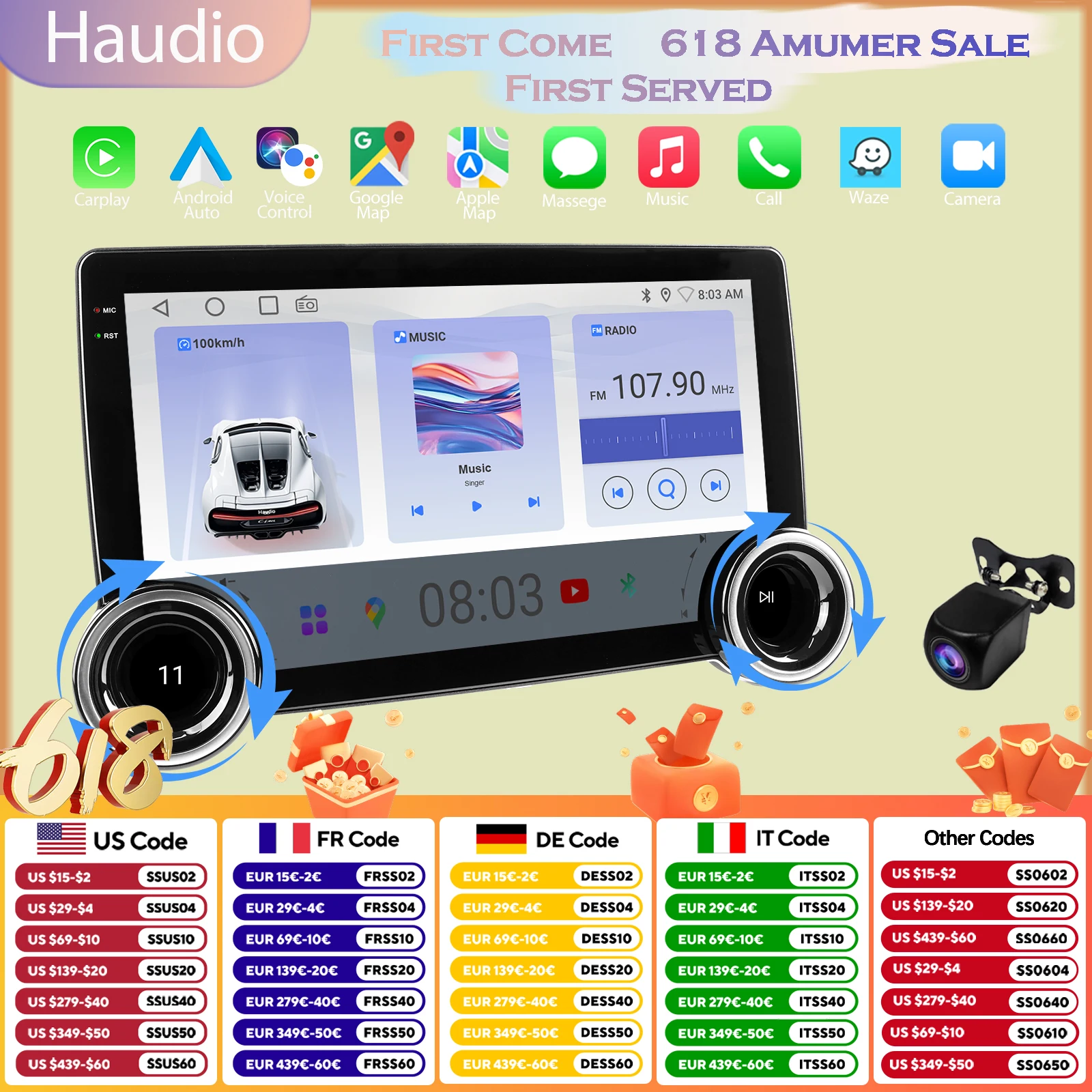 

Haudio 10.1" Double Din Car Stereo - Wireless CarPlay/Android Auto, Car Radio with BT 4.1/2+64GB/Backup Camera/Mirror Link/GPS