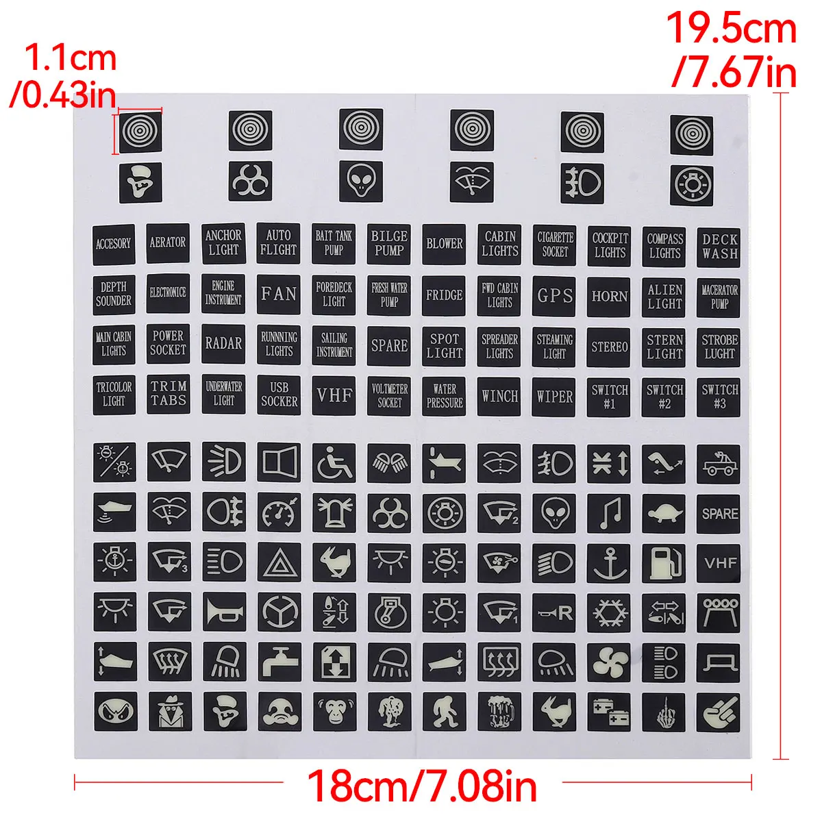 120pcs Panel Luminous Sticker Rocker Switch Label Decal For Car Marine Boat Truck Instrument Switches Relays Decor