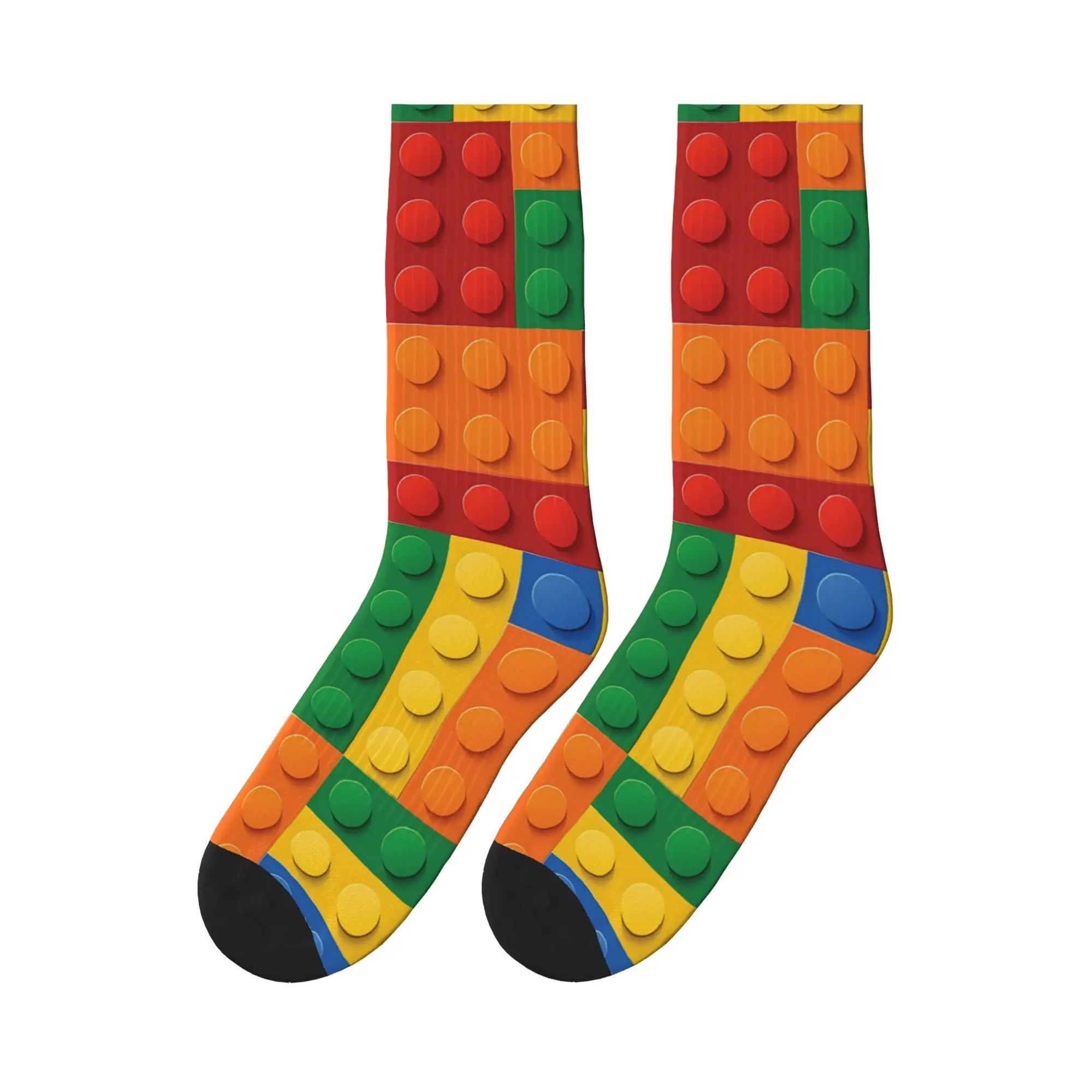 Vibrant Primary Color Building Blocks Print Socks Spring Stockings Fashion Men Quality Socks Custom Outdoor Sports Anti Socks