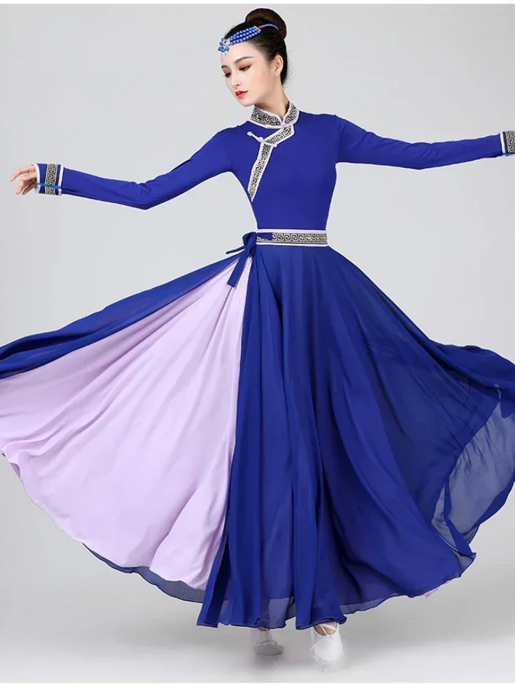 몽골 의상 댄스 공연 여성 예술 테스트 민족 티베트 댄스 무대 착용 빅 스윙 스커트 몽골 젓가락 댄스