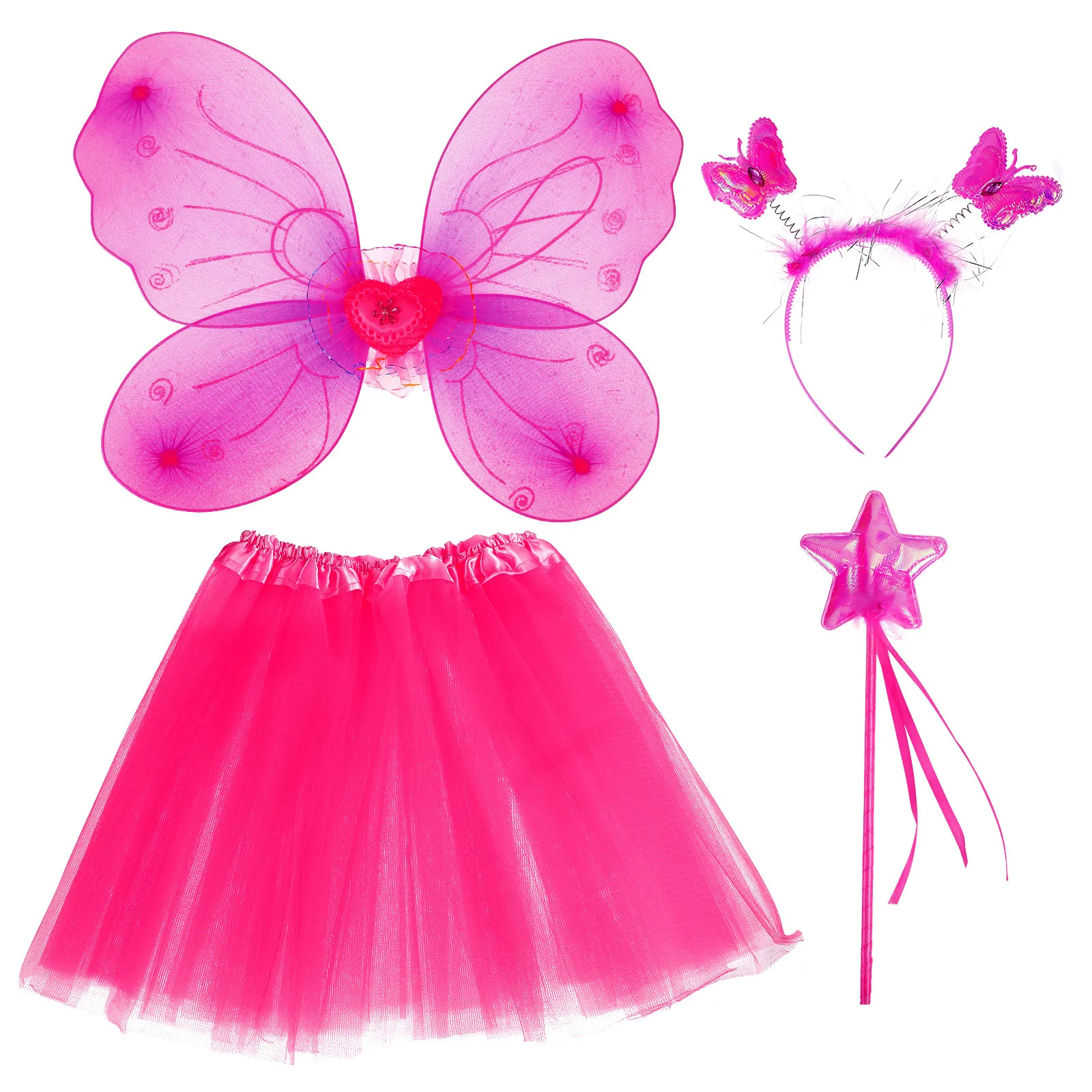 Girls Tutu Skirt Costume Set Angel Wing Headband Fairy Wand for Stage Show Carnival Masquerade Dance Birthday Party
