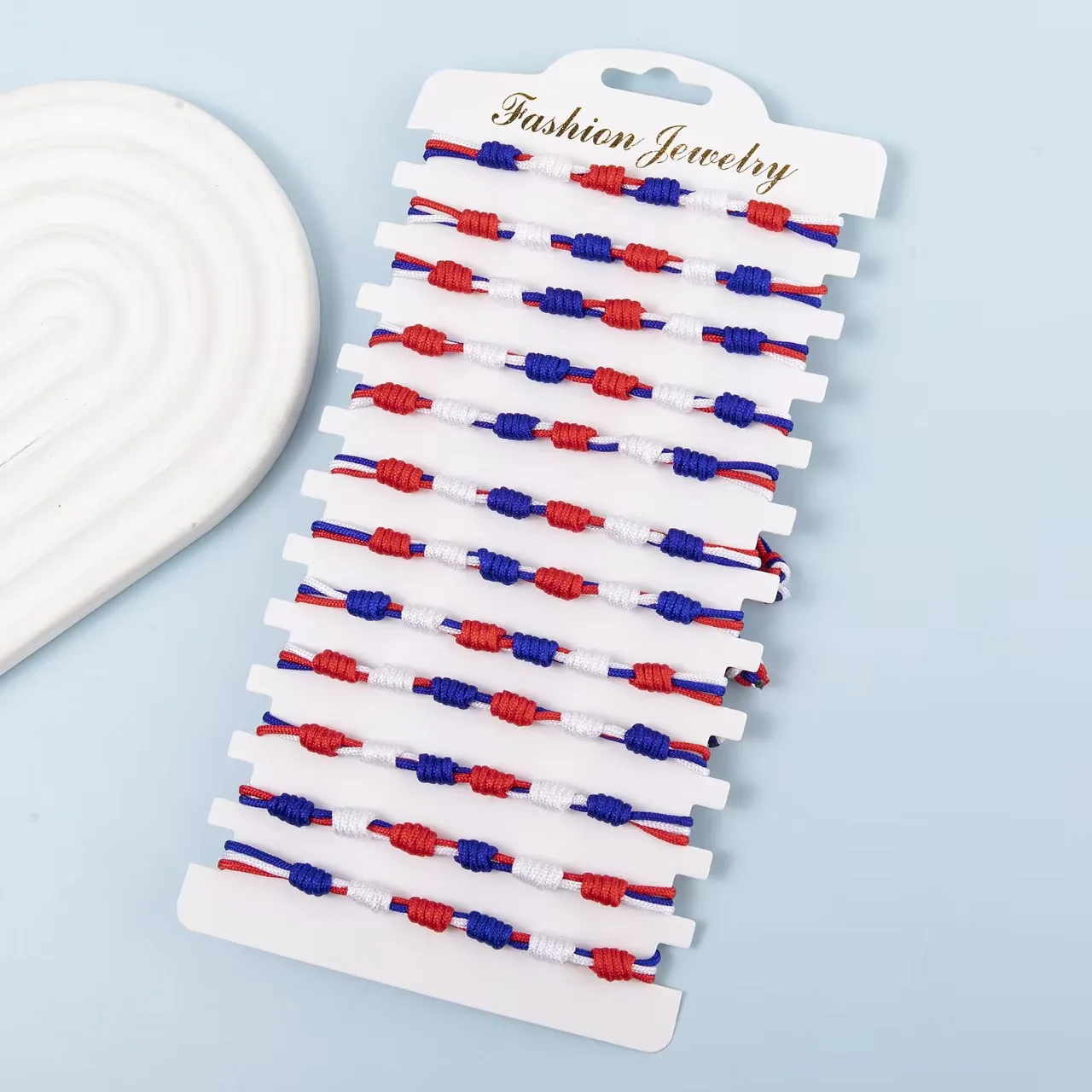 12-Piece Set American Independence Day Flag Six-Star Knot Woven Bracelet Unisex Fashionable Festival Jewelry Accessory