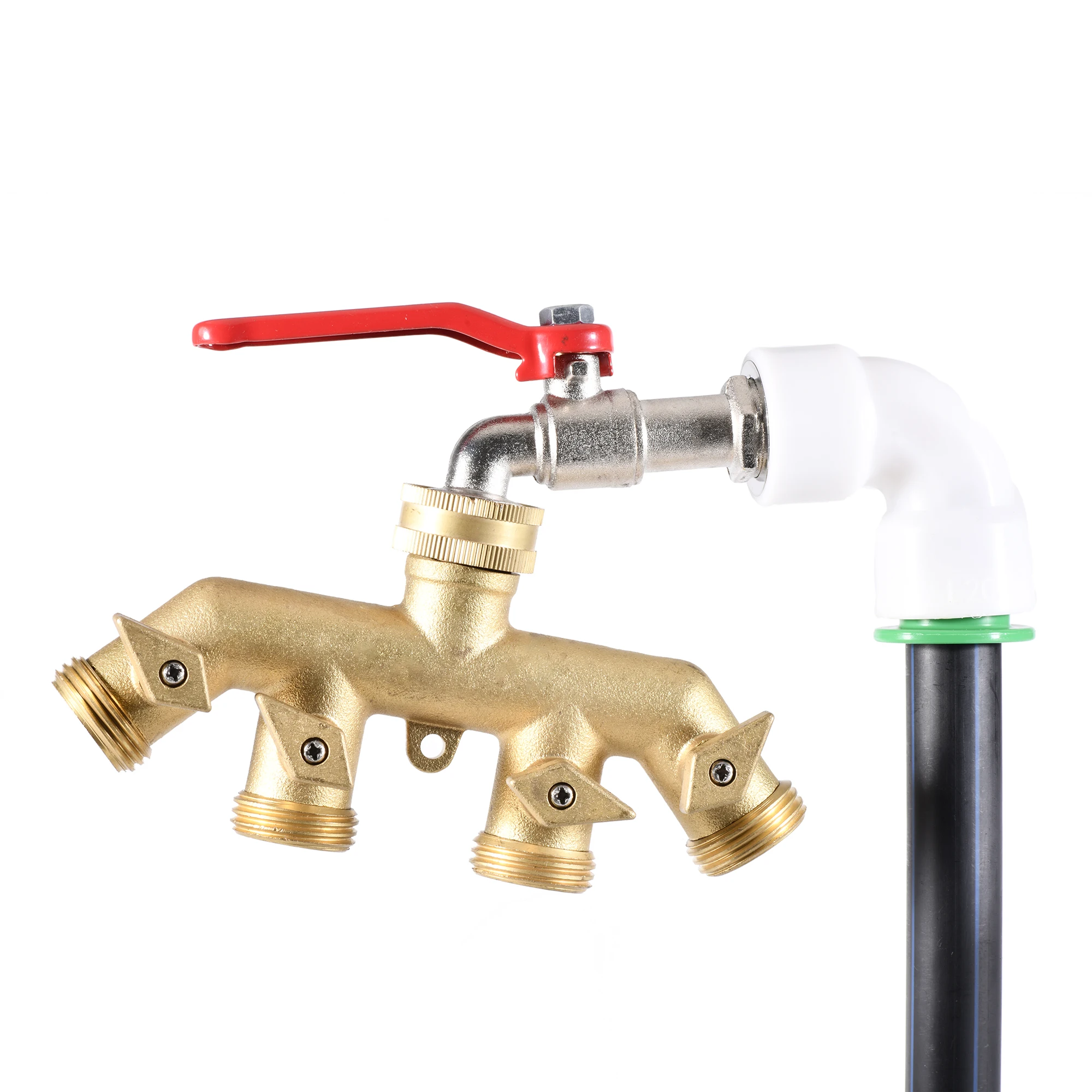 

1PC 3/4 Inch 4-Way Brass Garden Hose Splitter Y-Type Water Connector Distributor for Outdoor Faucet Irrigation