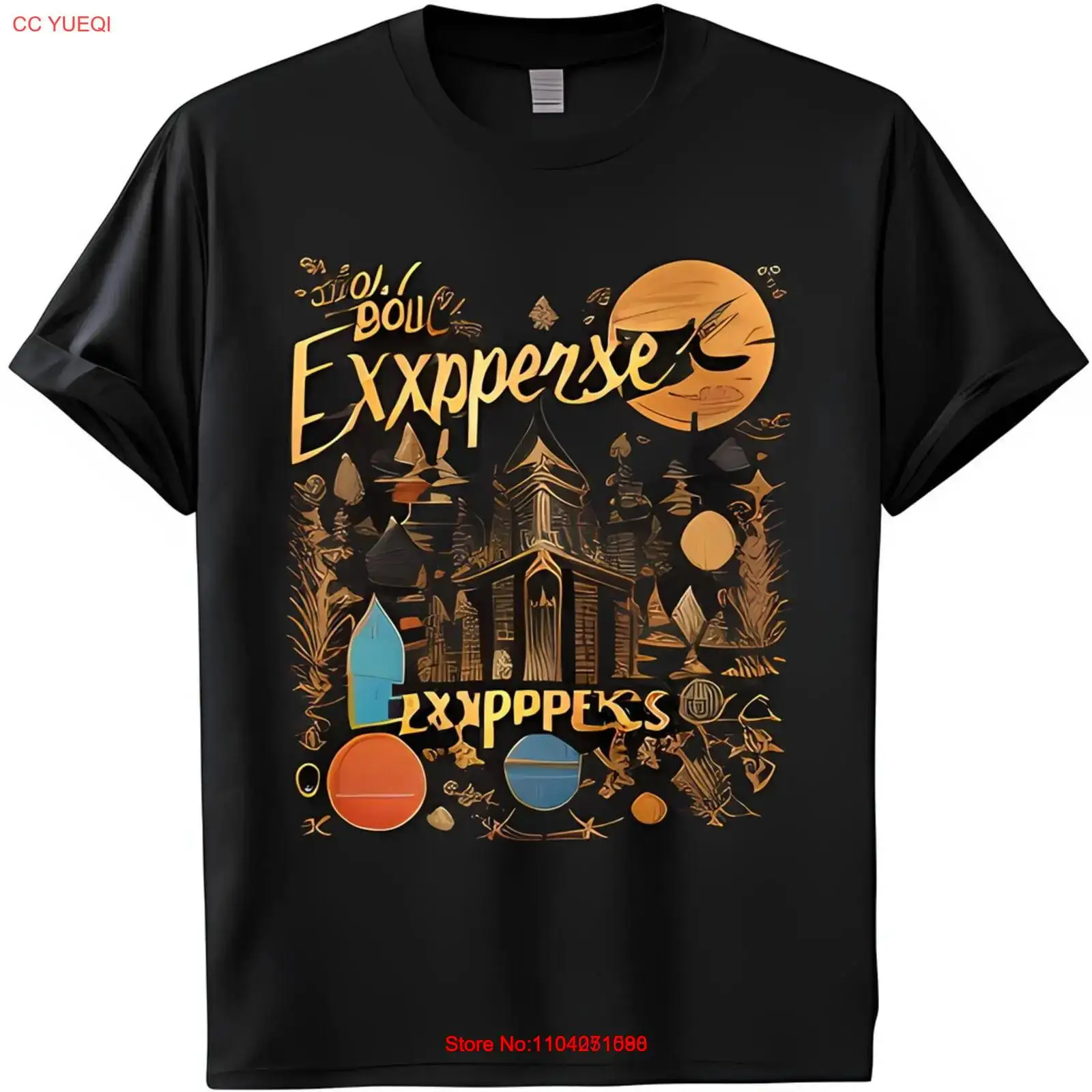 Enchanting Black T-Shirt with Gold Fairytale Graphic Tower Trees Sun & Moon