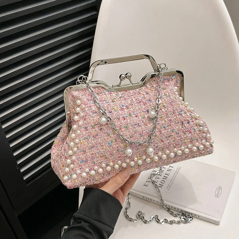 Underarm Bag for Women 2023 New Fashion Versatile Evening Bag Pearl Diamonds Handbags Shell Purse Chain Shoulder Crossbody Bags