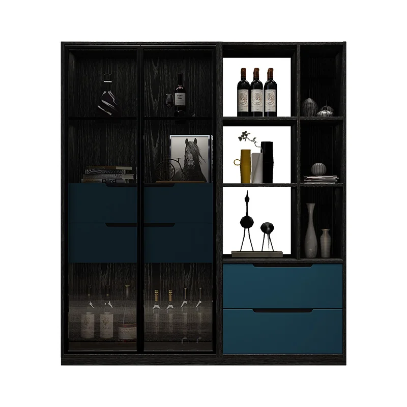 Nordic minimalist living room, wine cabinet, glass door, modern and simple multi-layer floor shelf, bedroom