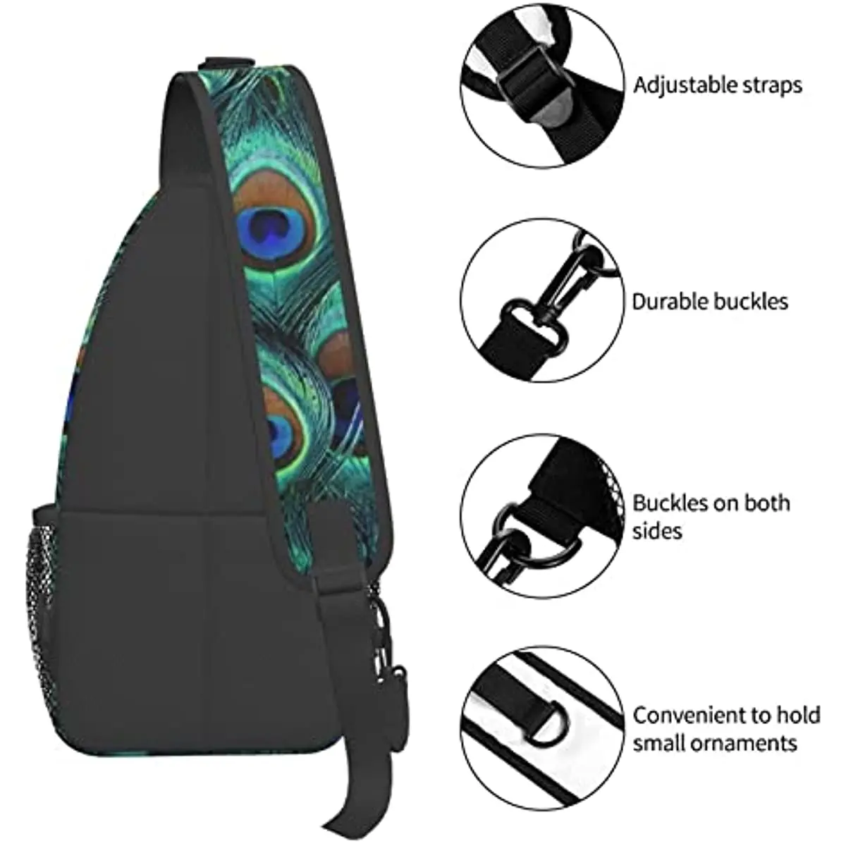 Peacock Feather Sling Bag Crossbody Backpack Hiking Travel Daypack Chest Bag Shoulder Bag for Women Men