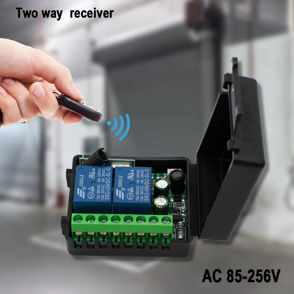433Mhz 220V 110V Remote Control Switch for Light,Door, Garage Universal Remote AC 85V ~ 250V 2CH Relay Receiver and Controller