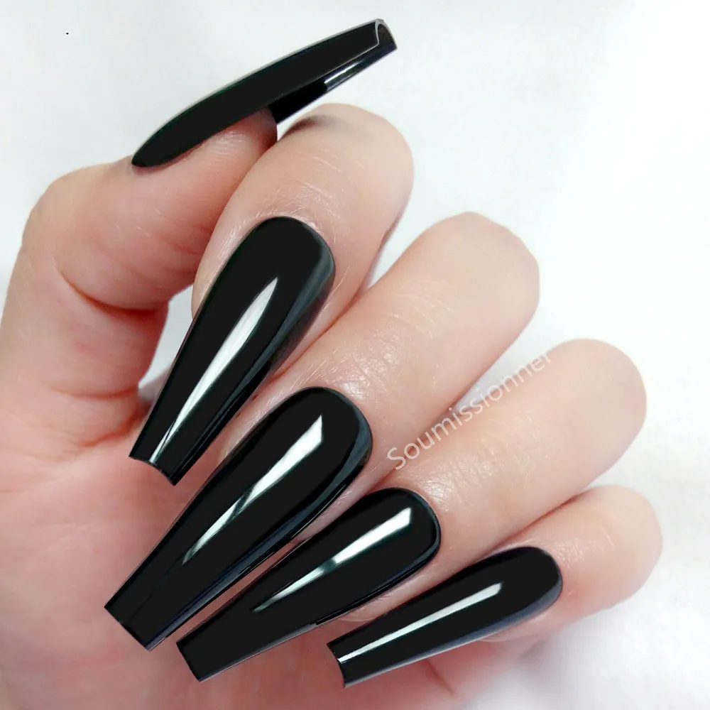 

Super Long Press On Fake Nails With Glue Women Gluing False Nails Glossy Black DIY Christmas Fingertip Manicure Tool