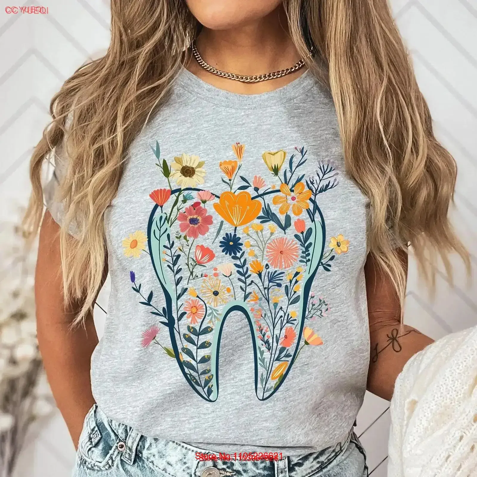 Floral Tooth T Shirt Retro DentisT Dental Student Hygienist AssistanT vintage Washed Soft Stretched Top For Everyday Wear