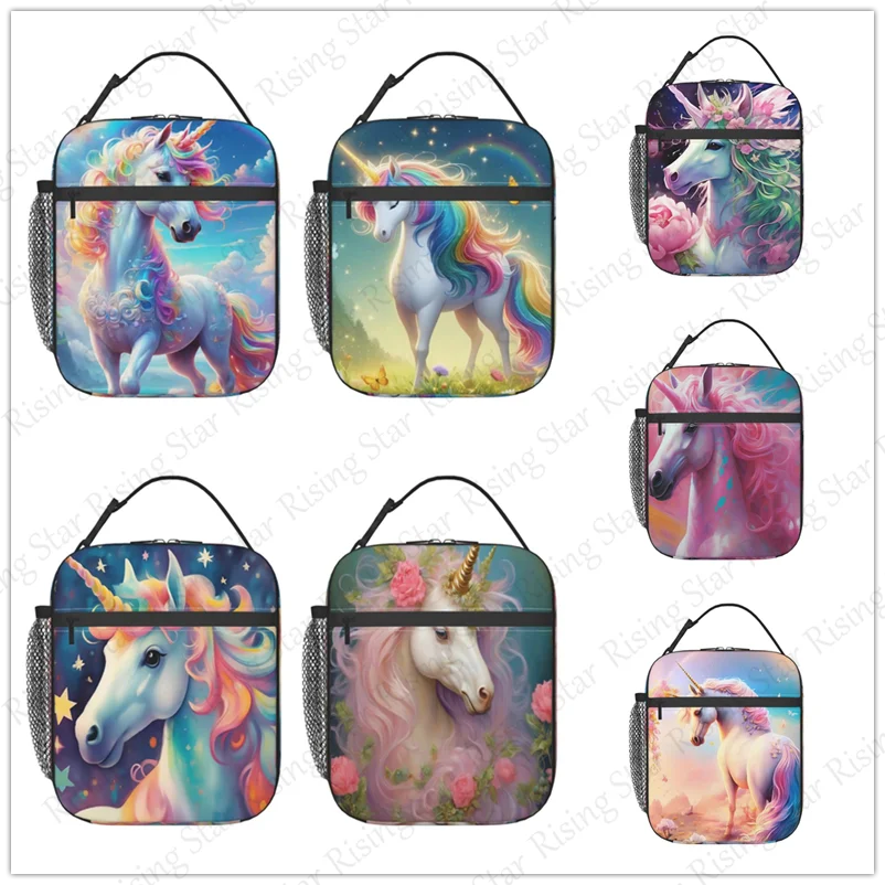 

Lunch Bag insulated bags waterproof Bento Bag Outdoor Travel Ice Pack Picnic Bag Travel Unicorn with Flower animal