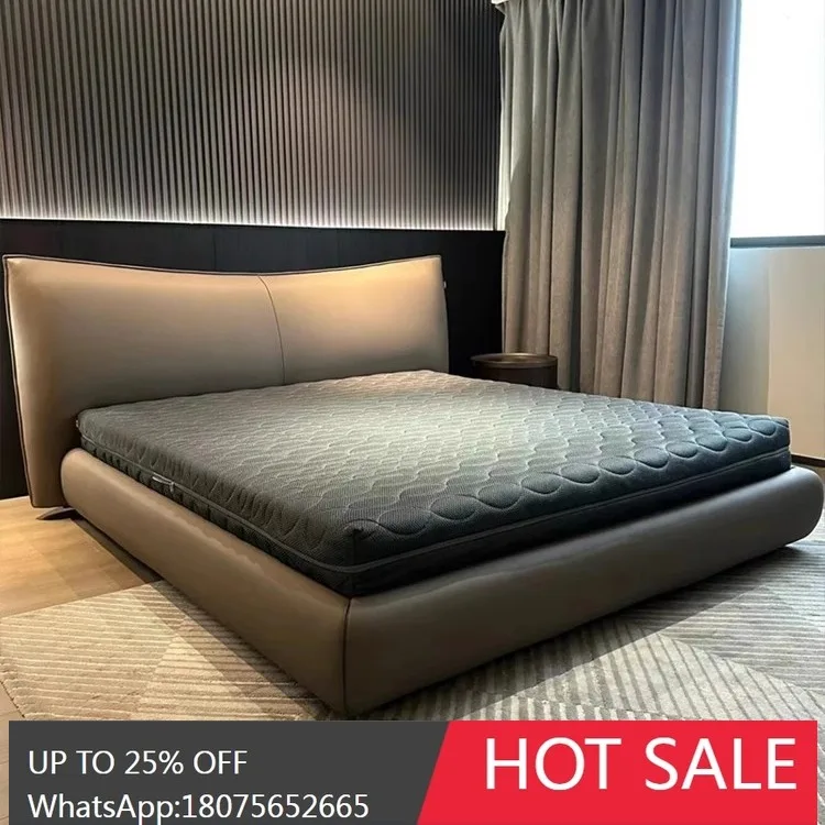 

SGF Light Luxury Genuine Leather Bed Modern Minimalist Storage Italian Minimalist Double Bed