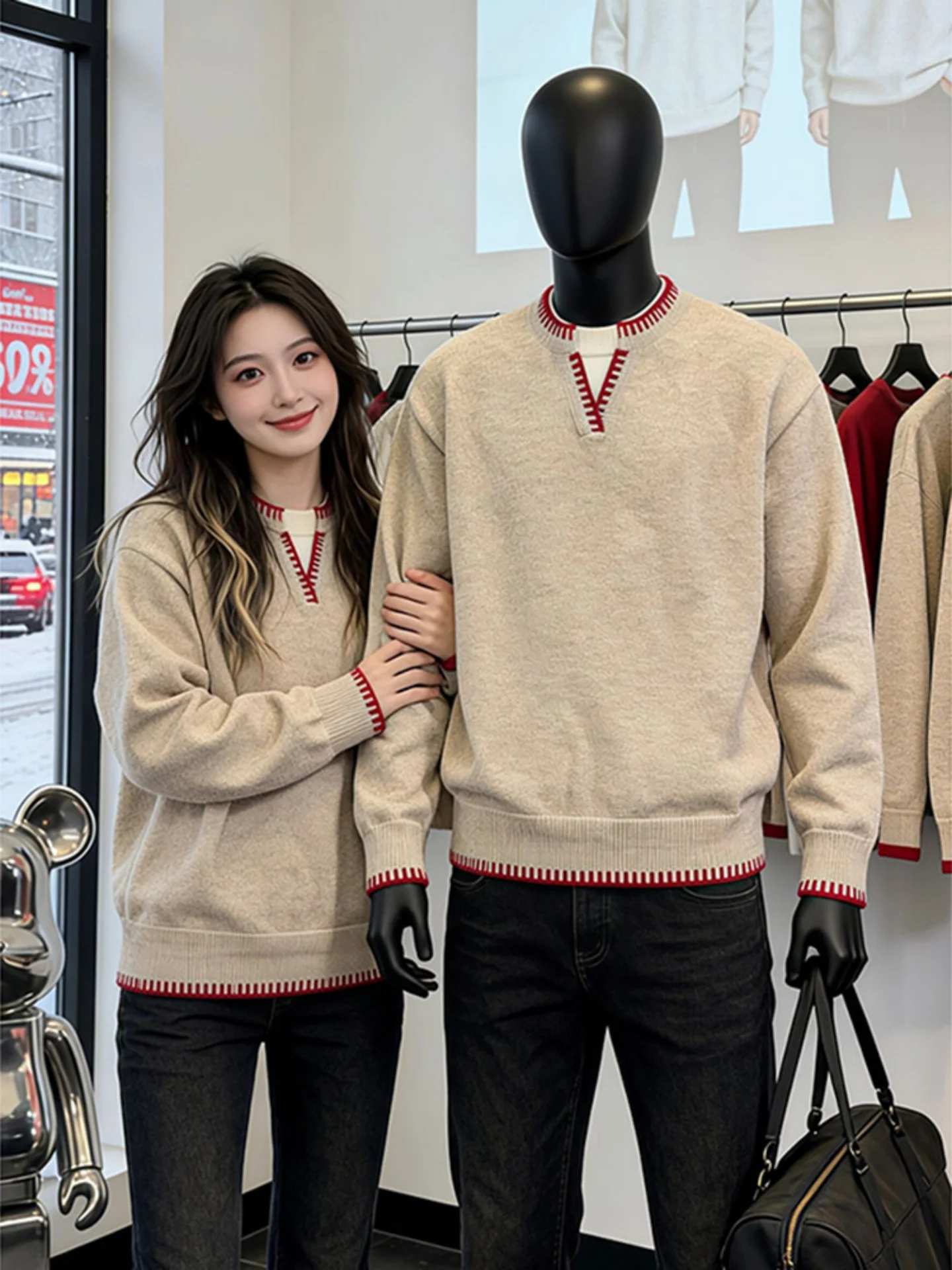 

Мужской вязаный свитер из смесовой шерсти с V-образным вырезом, весенний, свободного кроя, повседневный, комфортный, из мягкой ткани, имитация двухслойности, с эффектом многослойности, в стиле Lazy Style